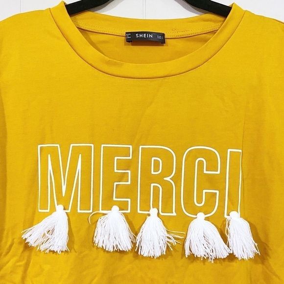 NWOT Shein mustard yellow graphic tassel t-shirt - Picture 7 of 7
